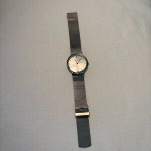 Skagen Silver Mesh Band Watch Minimalist Cream Face Unisex Timepiece